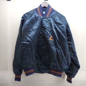 Vintage Anheuser Busch Budweiser Satin Bomber Jacket Navy Blue XL Made USA 80s